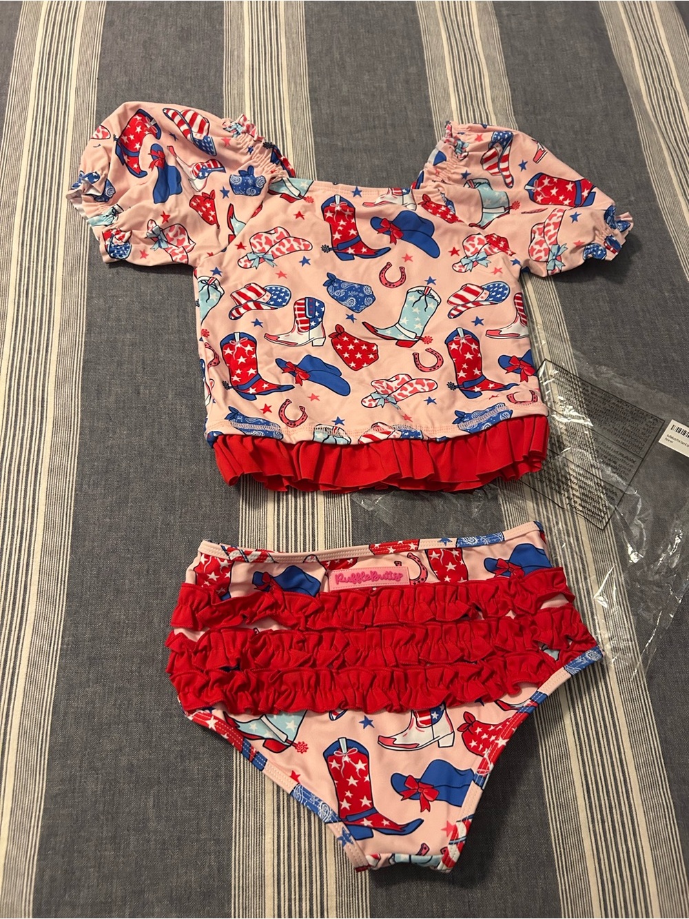 RuffleButts Pink Red Blue Cowboy Boot Ruffle Two-Piece Swimsuit